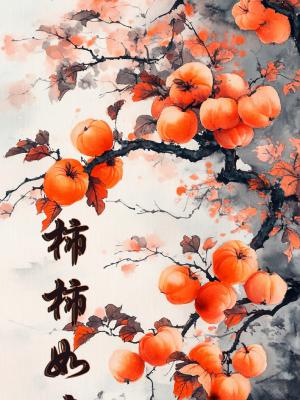 AI画出了中国风的硕果累累 柿柿如意 事事如意