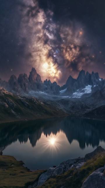 星空下的山湖奇景图片