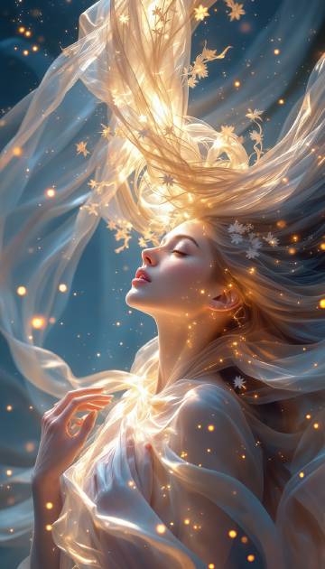 梦幻星羽下的唯美美女