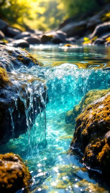 山间溪流清澈的水流