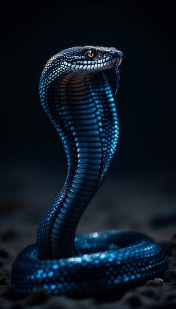 蓝黑色的眼镜蛇特写图片