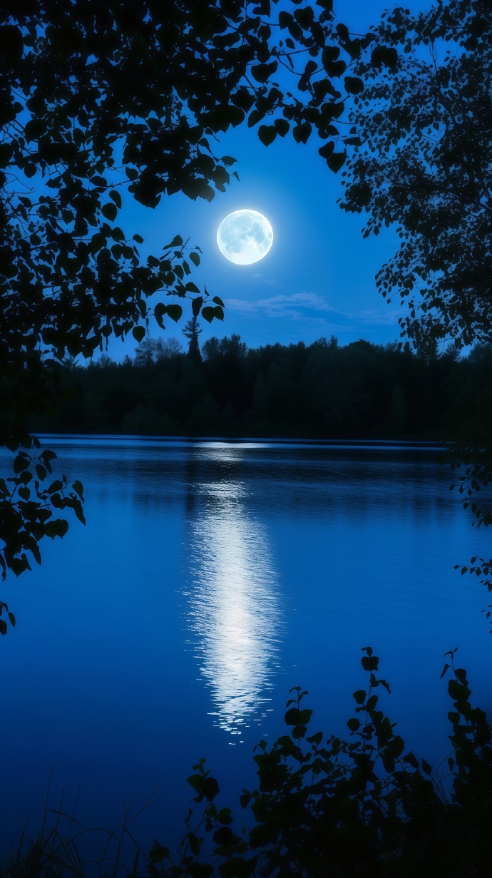 夜晚的唯美湖景图片