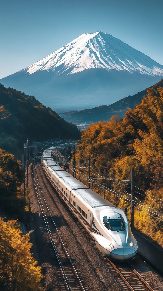 富士山下的火车风景图片