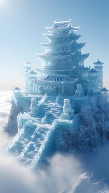 屹立在云层之中的古典白玉宫殿