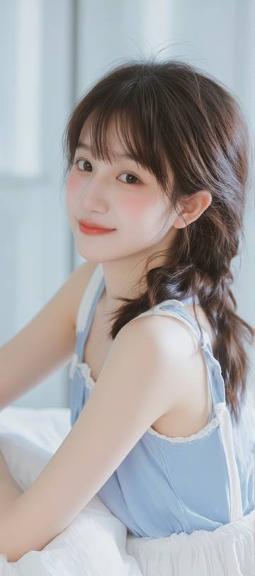 蓝白吊带甜美女孩