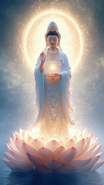 身披洁白轻纱冥想的观音菩萨