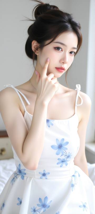 蓝花点缀的甜美少女