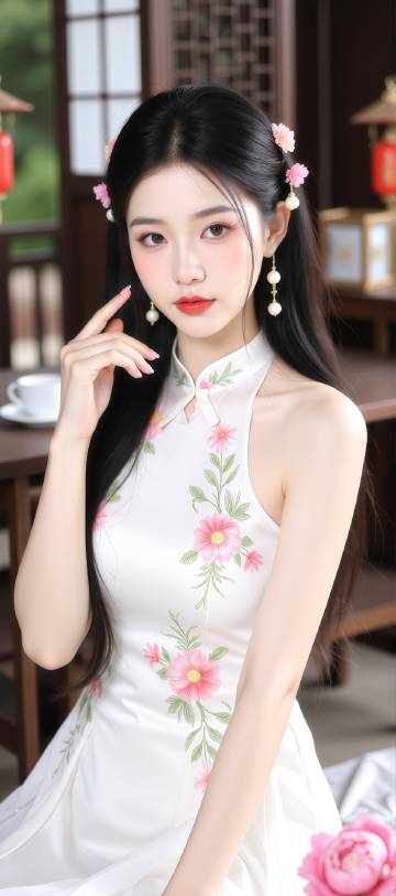 花饰旗袍温婉美女