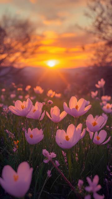 落日下的唯美花朵