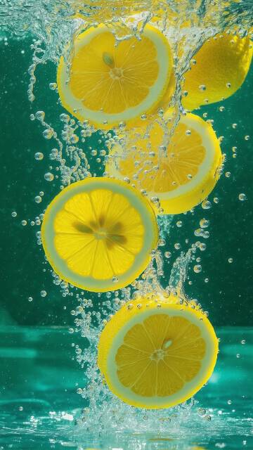 柠檬片入水的清新瞬间