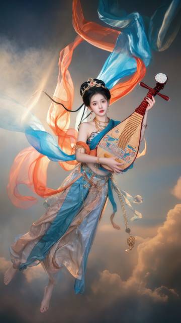 手抱琵琶从天而降的美女图片