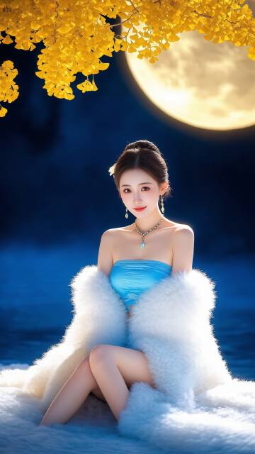 坐在桂花树下的美女