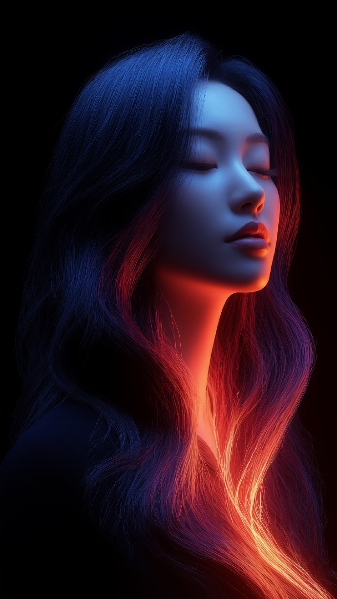 炫彩光影下的冷艳少女