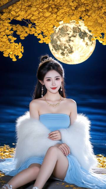 身穿蓝色抹胸肤白如雪的美女图片