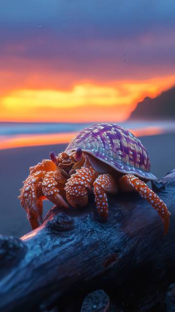 日落下的寄居蟹图片