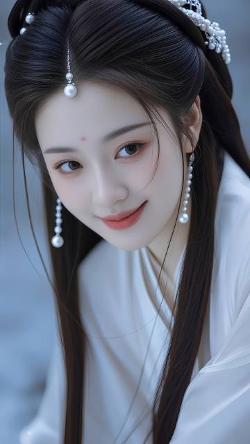 佩戴着珍珠发饰的优雅气质古风美女