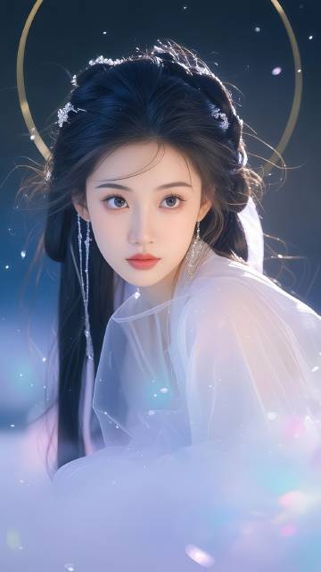 白色纱质的古装美女