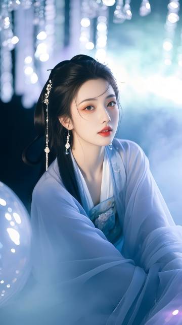 穿浅蓝色服饰的古典优雅美女