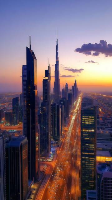 日落后的高楼大厦城市美景图片