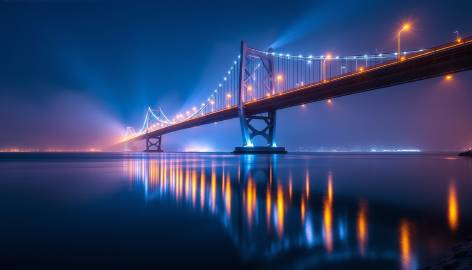 灯光璀璨的桥夜景图片