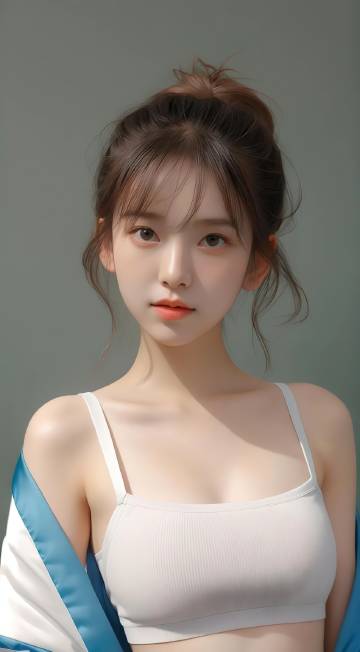 穿白色吊带的高马尾小姐姐