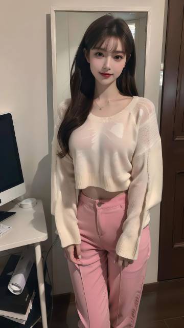 穿米白色针织衫的随性小姐姐