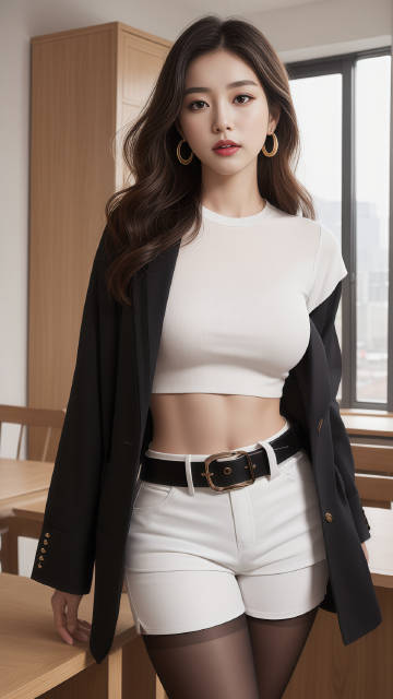 穿黑色腰带和黑丝的性感美女