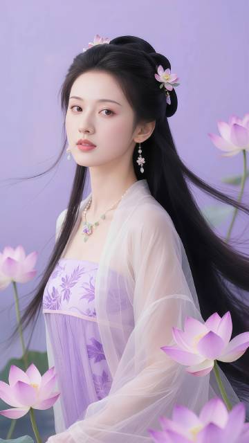 穿淡紫色古风抹胸长裙的美女