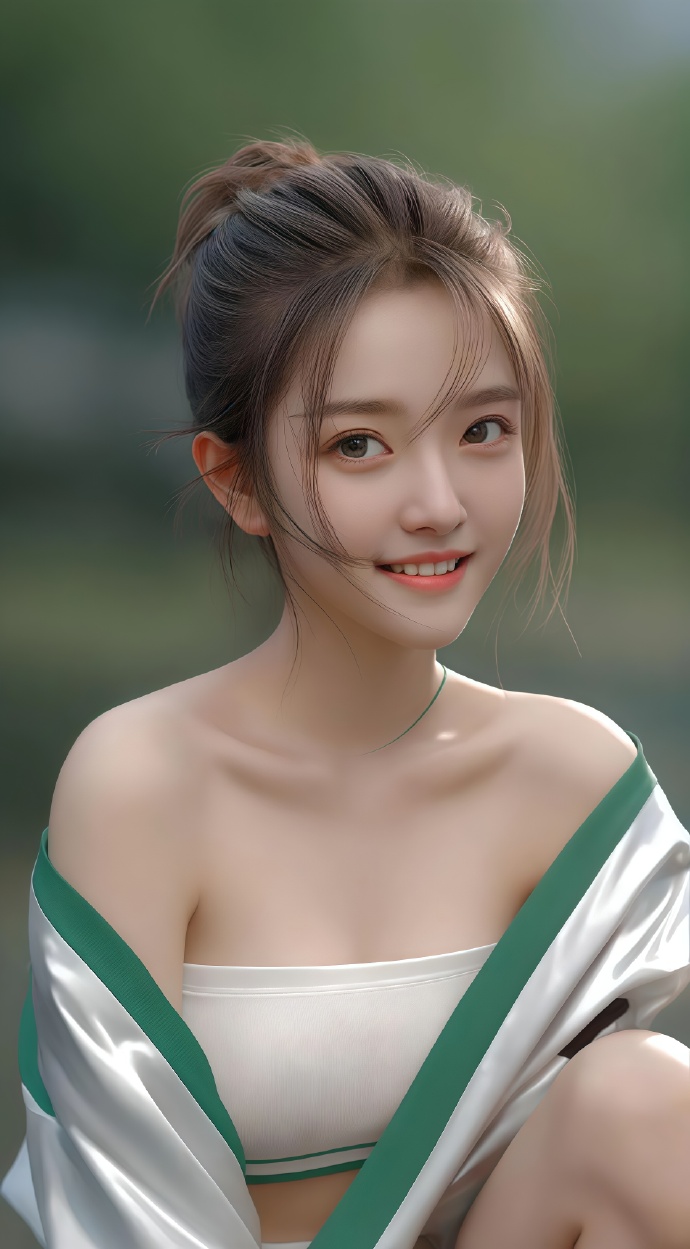 穿白色抹胸上衣青春活力的美少女