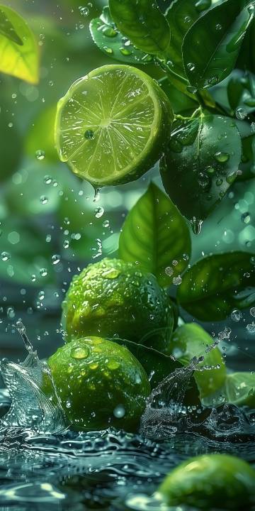 青柠切片入水溅起水花高清图片