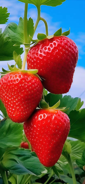 三个大草莓特写高清图片