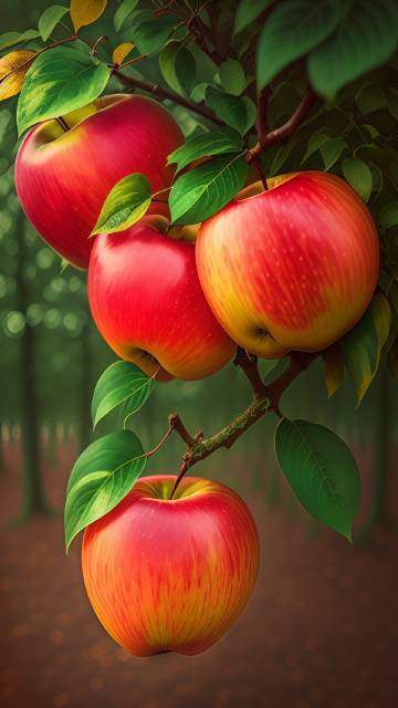 树上成熟的大苹果高清图片