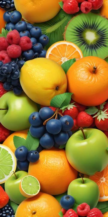 色彩缤纷的水果堆叠一起