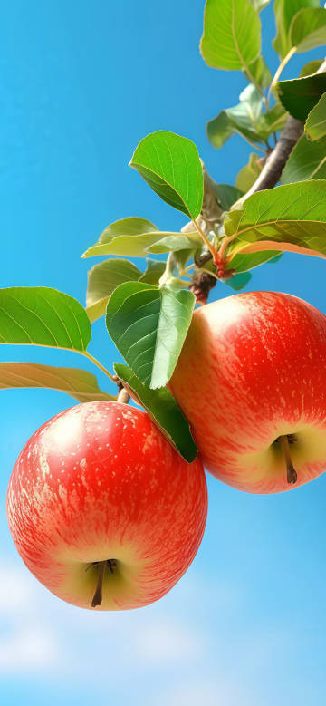 蓝天白云下的两个大苹果图片