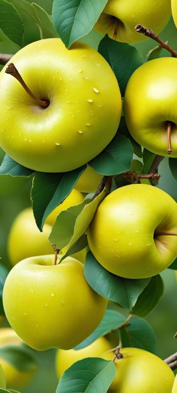 圆润饱满的青苹果挂在枝头图片