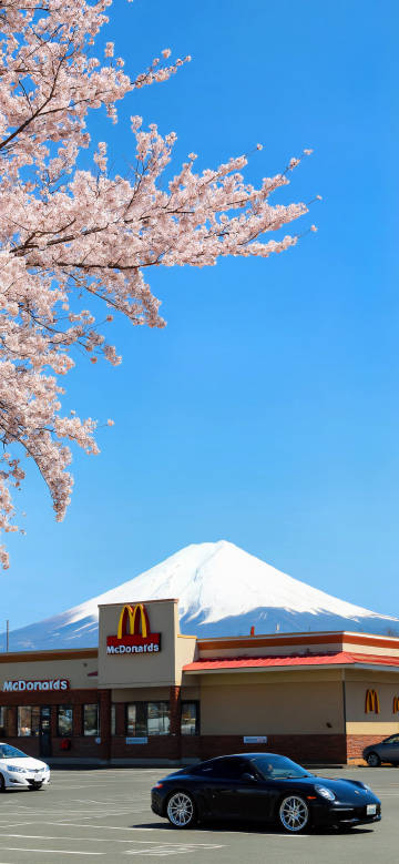 富士山下盛开的樱花