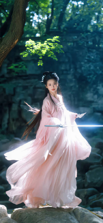 古风美森林中练剑高清壁纸图片