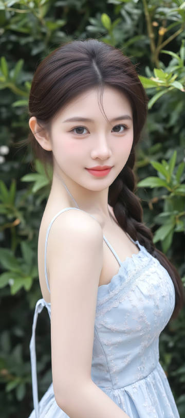 甜美吊带裙麻花辫美女