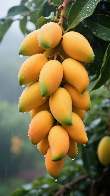 一大串金黄色的芒果