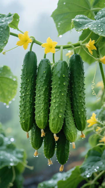 挂满水珠的新鲜黄瓜