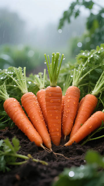 带有水珠的新鲜胡萝卜