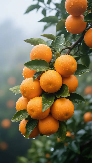 带有水珠的新鲜橙子