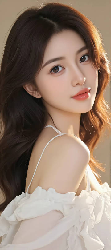 穿白色露肩装的绝美长发小姐姐