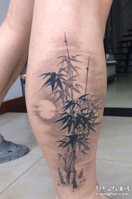 小腿竹子纹身图案