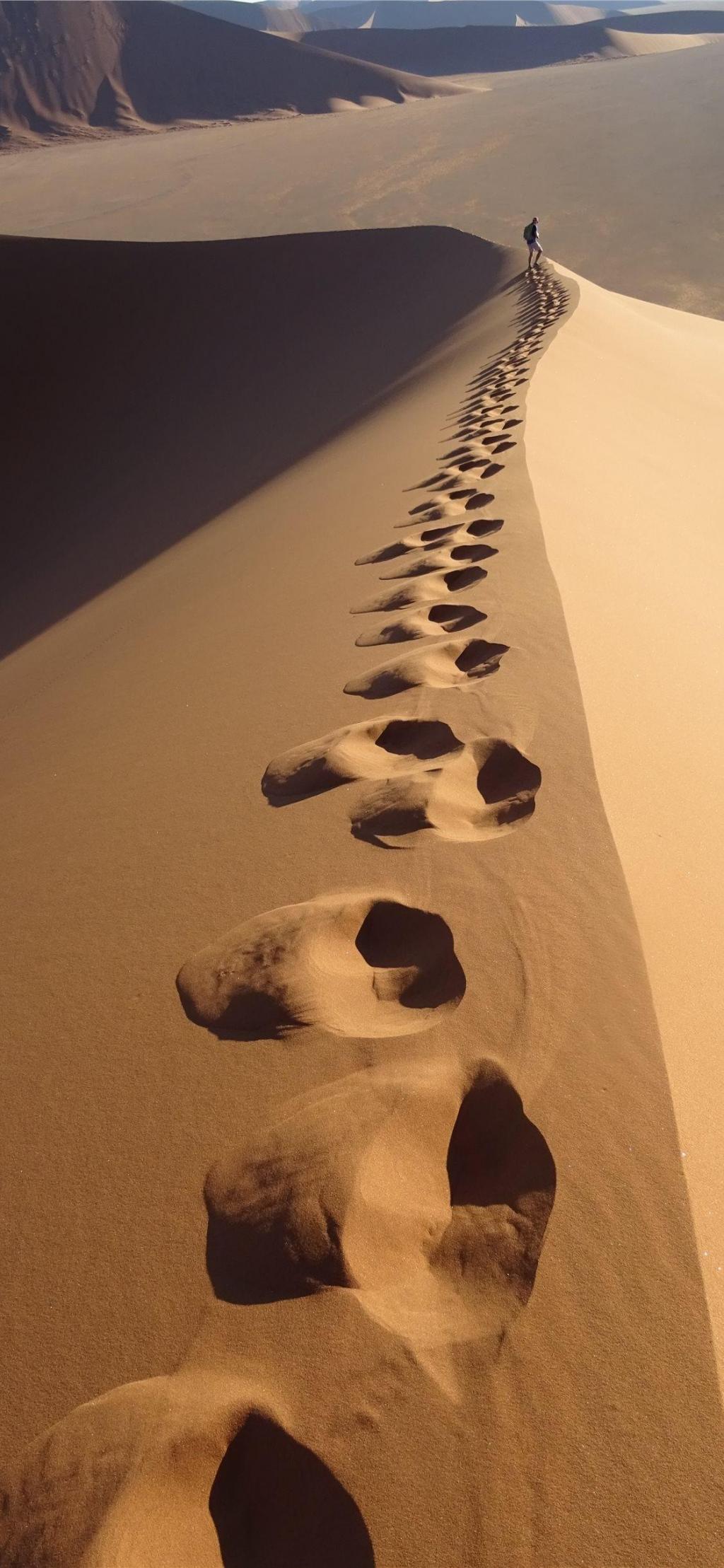 留在沙漠里的一行脚印手机壁纸