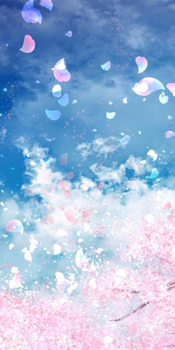 蔚蓝天空下漫天飞舞的樱花手机壁纸