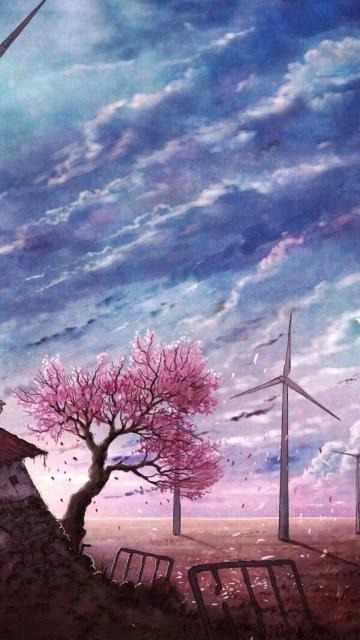 动漫二次元浪漫迷人的风车场景手机壁纸