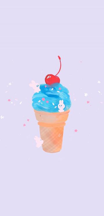 超可爱的蓝色冰淇淋插画手机壁纸