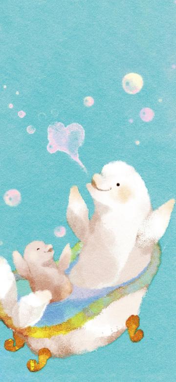 可爱温馨的海豚母子手机壁纸
