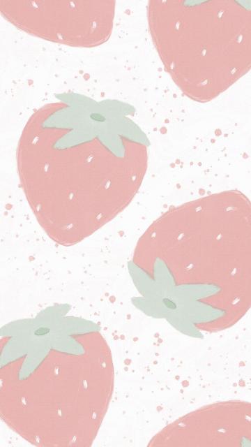 清新草莓少女心手绘插画手机壁纸